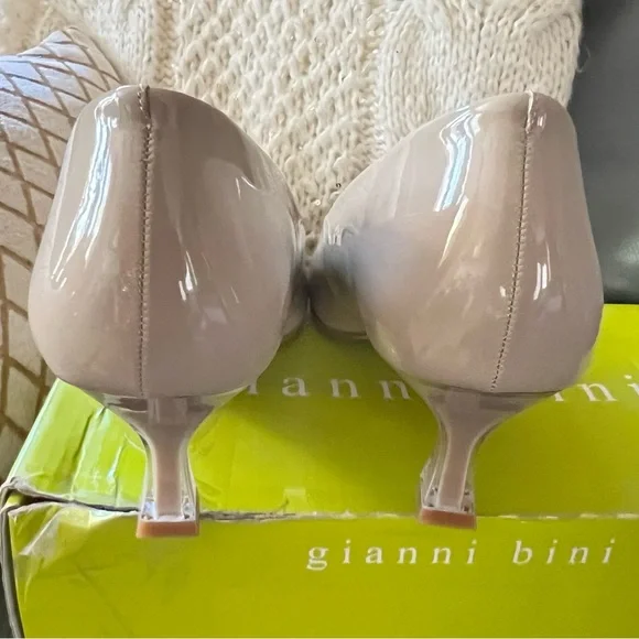 NIB $110 GIANNI BINI Rinna PATENT Pointed Toe KITTEN HEEL Nude PUMPS 9.5 - Picture 8 of 17